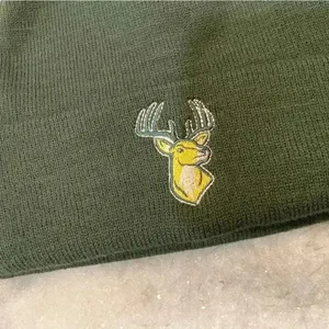 Women’s Green Knit Winter Beanie Embroidered Buck Stag Deer Logo Woodland Toque thumbnail 5