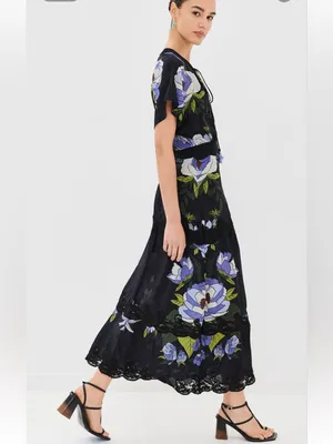 Farm Rio Soft Garden Black Laces Short Sleeve Maxi Dress thumbnail 3