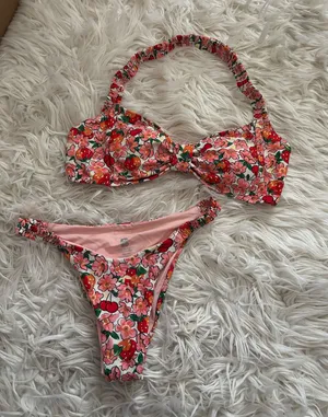 Blackbough Tropical Soul Pink Floral 2-Piece Halter Bandeau Bikini Set S thumbnail 1