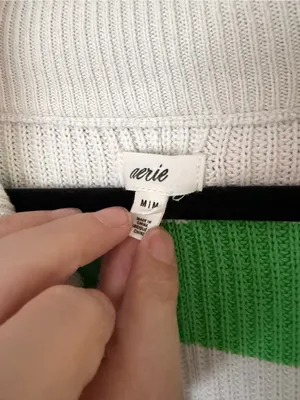 Aerie oversized cropped 1/4 zip Striped Sweater white and green size Med thumbnail 4