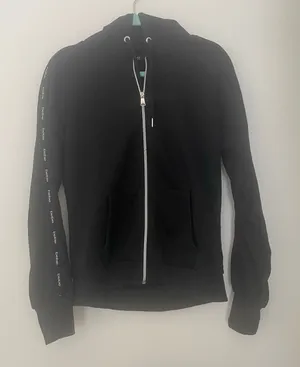 Bebe Black Full-Zip Logo Tape Sleeve Hoodie Jacket Sz L thumbnail 1