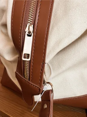 Canvas Weekender Bag with Brown Leather Trim thumbnail 4