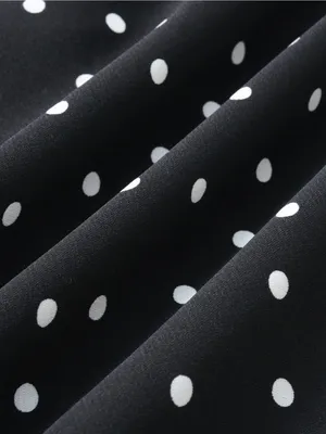 Rihoas Black Mandarin Collar Polka Dot Midi Dress thumbnail 8
