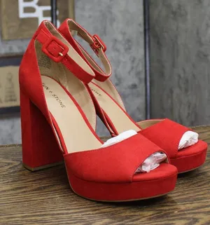 Sun Stone Block Heel Platform Sandals with Ankle Strap 10018613300 Red Micro 10M thumbnail 1