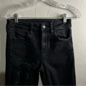 American Eagle Black‎ Distressed High Rise Jeggings thumbnail 5