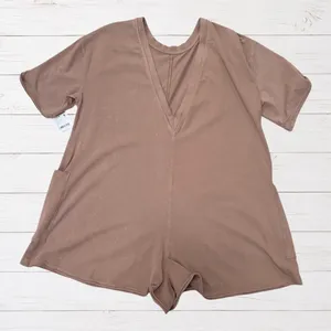NWT Free People Hot Shot Tee Romper Mocha Latte Brown‎ XS FP Movement Athleisure thumbnail 3