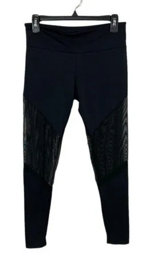 Onzie Black Lace Leggings‎ M L High Rise Yoga Gym Activewear Stretch thumbnail 1