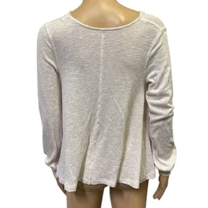 Free People Cream Gold Sparkle Scoop Neck Lightweight Knit Long Sleeve XS thumbnail 3