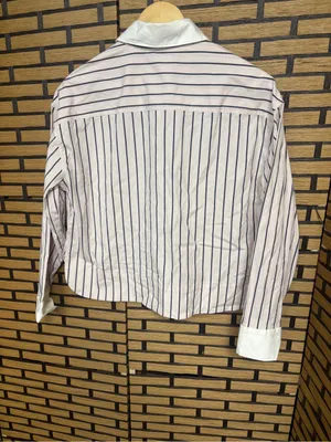 White House Black market pink stripe crop button down shirt size 8 thumbnail 2