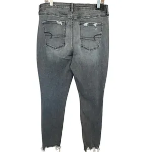 American Eagle Skinny‎ Jeans 14 Black Distressed High Rise Frayed Jegging Punk thumbnail 4