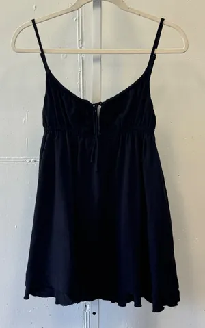 Princess Polly Black Cotton Babydoll Mini Dress Tie Front Button Back Size 4 thumbnail 1