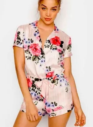Victoria’s Secret Floral Satin Romper Pajamas XS Sleepwear One Piece Pink PJ’s thumbnail 1