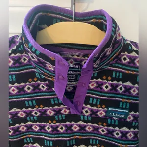 L.L. Bean Aztec Print Fleece Pullover Sweater Snap-T Womens S Granola Gorpcore thumbnail 6