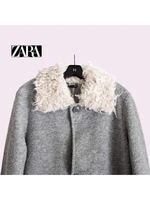ZARA Gray Coat with Cream Faux-Shearling Collar thumbnail 3
