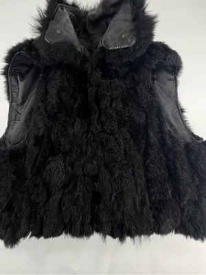 Genuine New Zealand Possum‎ Fur Cropped Vest Boxy High Collar Black Womens OS thumbnail 3