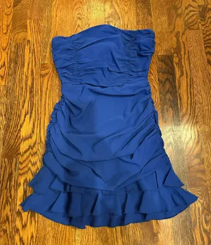 Lucy in the Sky Crepe Ruched Bodycon Dress in Blue thumbnail 1