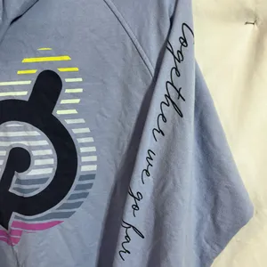 Peloton hoodie (t-shirt like material) blue with hood and front zip size Medium thumbnail 7