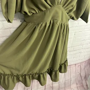 Grace Karin olive green high waisted fit and flare ruffle dress size Small retro thumbnail 7