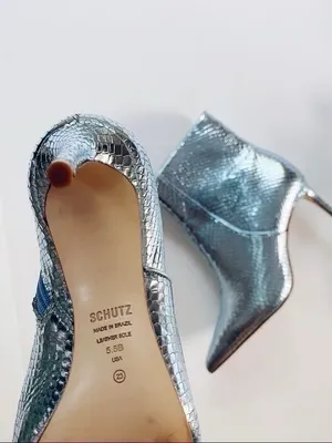 NEW Schutz Metallic Bette Ankle Bootie In Metallic Blue Leather thumbnail 7