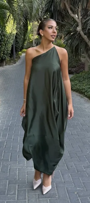 Zara Elegant Green One-Shoulder asymmetric maxi Dress evening party thumbnail 1