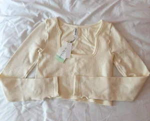 Altar’d State Revival Ivory Waffle Knit Square Neck Long Sleeve Top Size L/XL thumbnail 1