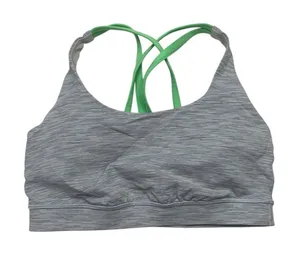 Lululemon size 6 Light Gray Striped Sports Bra lime Green strappy gym workout at thumbnail 1