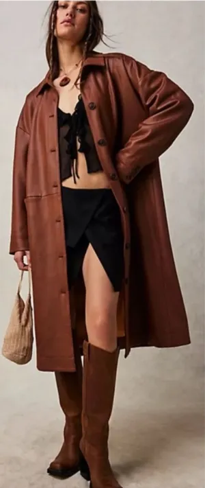 NEW We The Free Medium Carmen Vegan Suede Duster Brown Button Front Coat NWT thumbnail 1