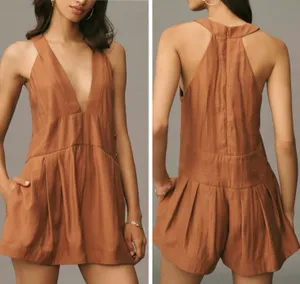 Anthropologie Sleeveless V-neck Pinafore Romper, Size S thumbnail 2