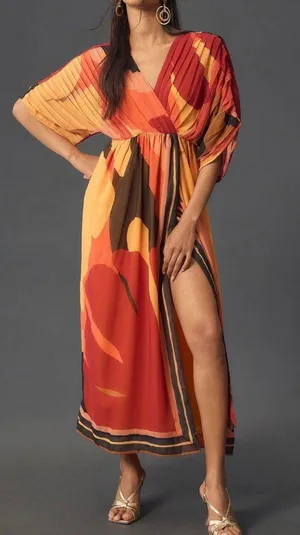 Farm Rio Pleated Wrap Front Kaftan Dress, Size S thumbnail 2