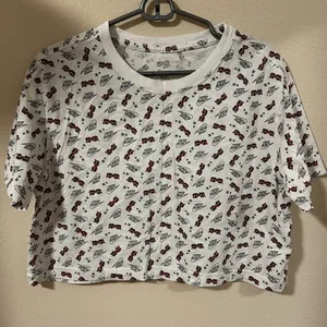 Nike White and Red Graphic Crop Tee thumbnail 3