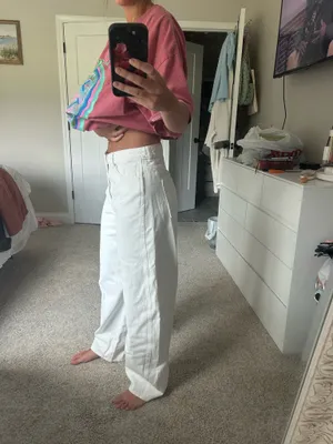 Women’s white wide leg belted jeans H&M thumbnail 4