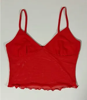 Red Solid Mesh Tank Crop Top Cami Camisole Shirt Blouse Tee Size S ❤️ thumbnail 1