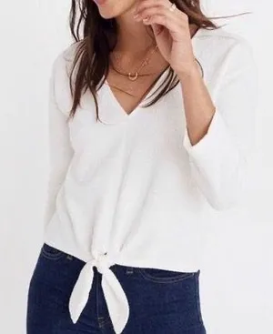 textured tie front top thumbnail 1