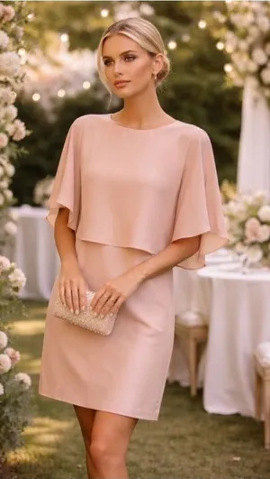 Tibi Silk Popover Shift‎ Dress 6 Terracotta Pink Cape Back Minimalist Cocktail thumbnail 1