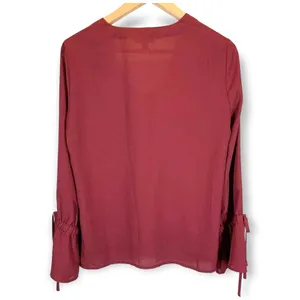 J. Crew Mercantile | Size 4 | Burgundy Red Top with Ruffle Bell Tie Sleeves thumbnail 6