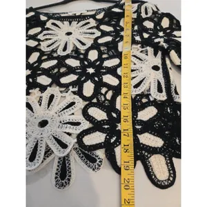 Rebellion Again Floral Crochet Top Black White Open Knit Daisy Sweater Women L thumbnail 9