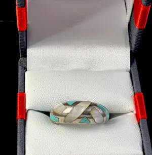 Sterling Silver Southwestern MOP/Turquoise Inlay Ring Size 7 - Stamp SX 925 thumbnail 1