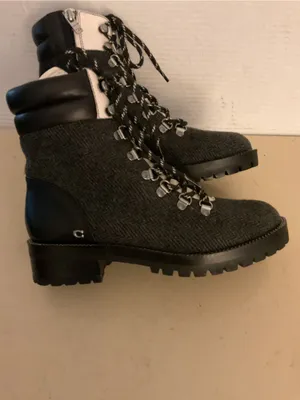 Coach women gray tweed black leather combat boots US 6 thumbnail 7