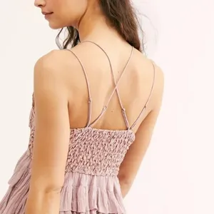 Free People Adella Cami Crochet‎ Lace Sleeveless Tiered Boho Western Top Mauve S thumbnail 5