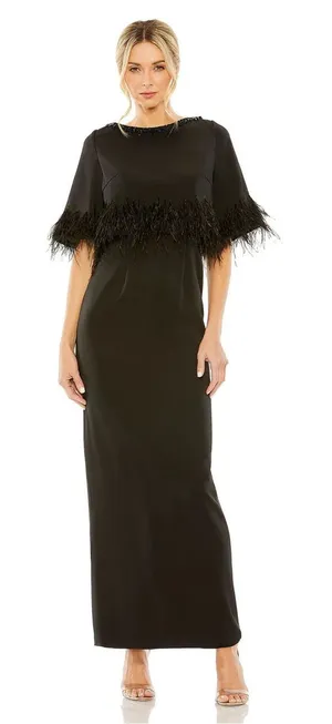 Mac Duggal Black Size 4 Feather Trim 1/4 Sleeve Long Column Gown Dress thumbnail 1