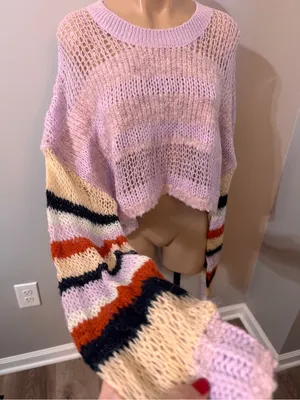 Kimchi Blue Urban Outfitters Medium Purple Shrug Sweater Stripe Knit thumbnail 4