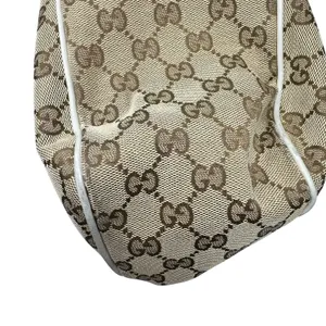 Gucci Sukey Medium Tote Monogram Canvas White Trim Pleated Handbag Charm thumbnail 6