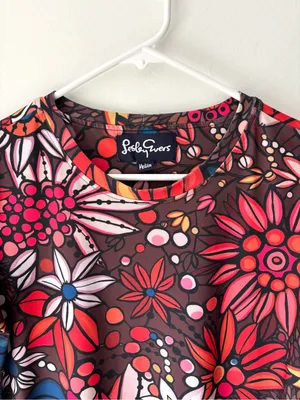 Lesley Evers Arden Shift Mini Dress 3/4 Sleeves Vintage Floral Brown 70s Boho thumbnail 2