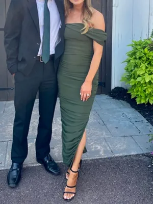 Elliatt Miley Ruched Green Khaki Dress thumbnail 2