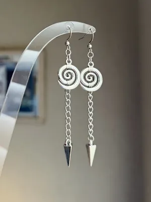 Handmade swirl/spiral & spike chain dangle earrings🌀💚⭐️ thumbnail 3