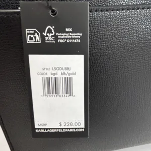 Karl Lagerfeld Paris Black Leather Graffiti Tote Bag‎ Crossbody Strap thumbnail 6