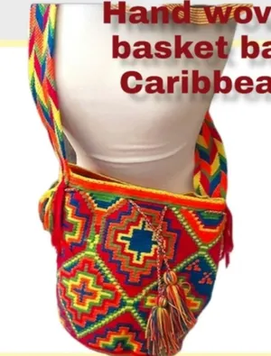 Caribbean hand weaved basket beach bag- fair trade (host pick!) thumbnail 1