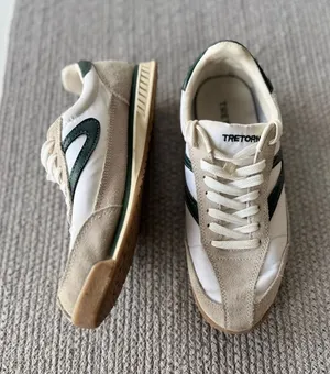Vintage 90s Tretorn Rawlings Green and White Suede Leather Sneakers Size 7 thumbnail 1