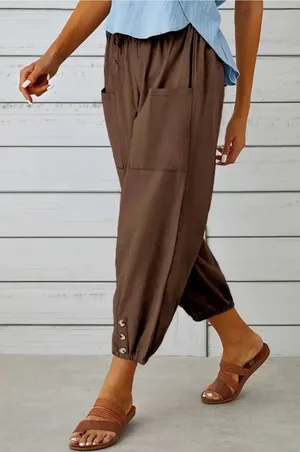 Brown Relaxed Pocket Cropped Pants Size Large thumbnail 1