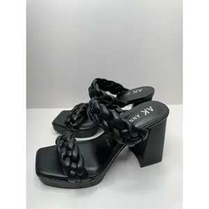 Anne Klein Sandals Womens Size 5.5 Black Braided‎ Double Strap Slip On Heels thumbnail 2